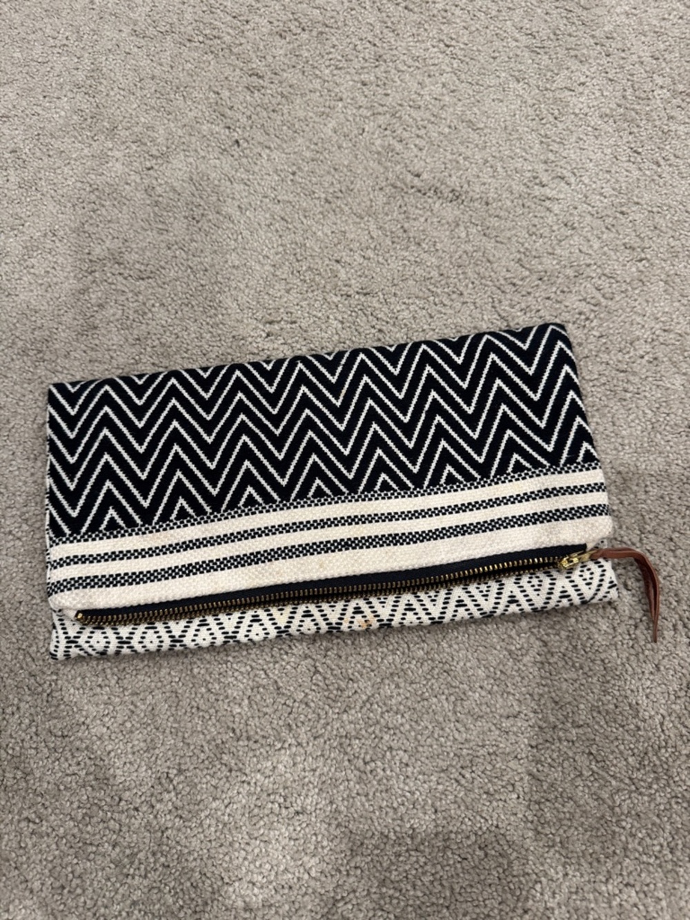Black and White Chevron Fold-Over Clutch